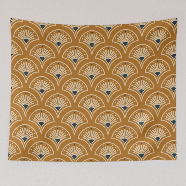 Item preview, Midnight Deco Fans in Golden Ochre with Navy Blue Detail designed and sold by Studio Pico.