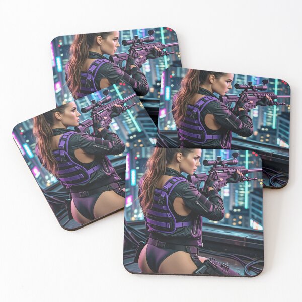 Item preview, Cyberpunk Sniper on Neon Rooftop designed and sold by CathryneDelamort.