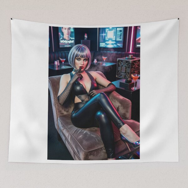 Item preview, Silver Haired Cyber Beauty In Neon Lounge designed and sold by CathryneDelamort.