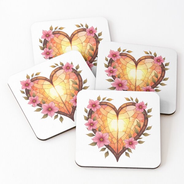 Item preview, Golden Stained Glass Floral Heart Illustration designed and sold by debbiedoodarday.