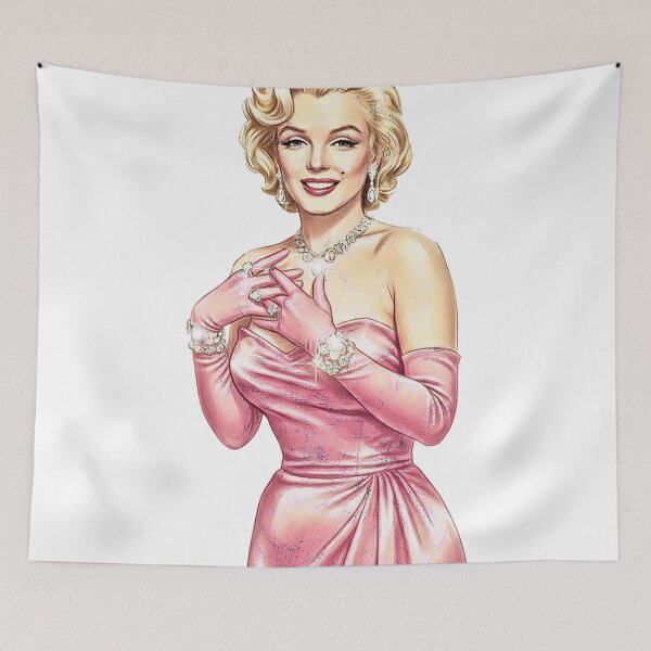 Item preview, Ilustración de Marilyn Monroe con un glamour vintage de Hollywood en un vestido rosa designed and sold by Hen-C-Art.