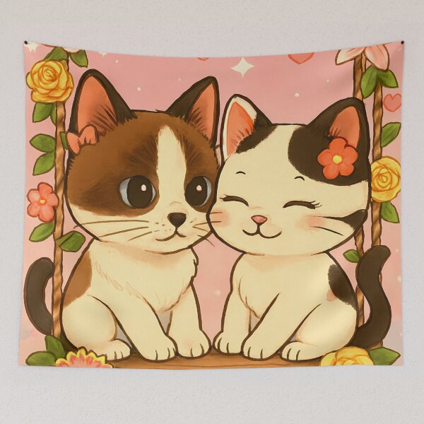Item preview, Swinging Hearts – Romantic Cat Duo designed and sold by meesub.