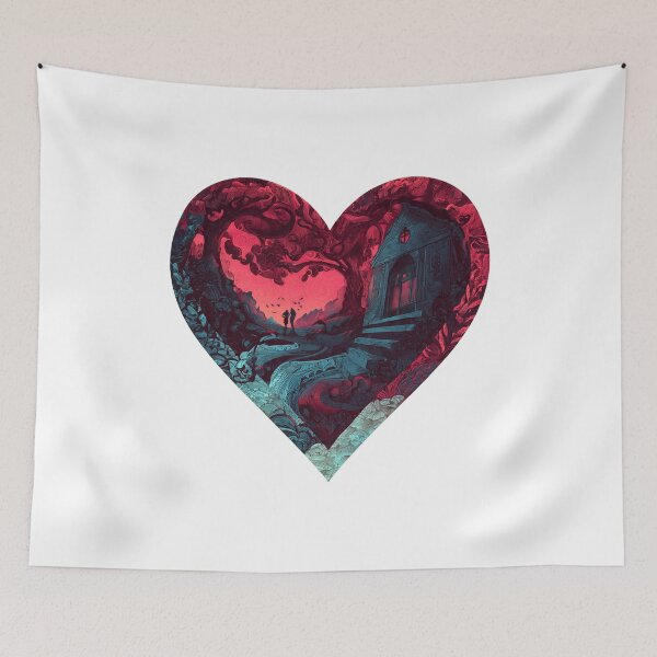 Item preview, Surreal Valentine Heart Landscape Dark Romantic Illustration designed and sold by PluffyPanda.