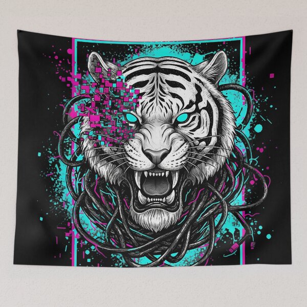 Item preview, Cyber-Fang – Viral Predator Cyberpunk Tiger designed and sold by Ekracreatives.