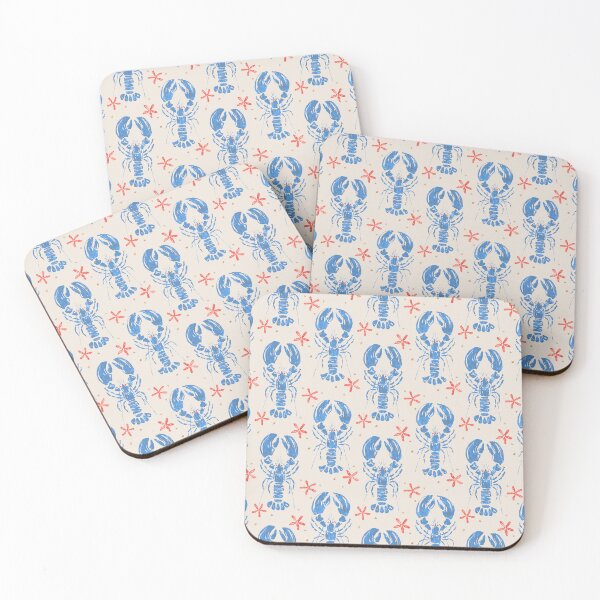 Item preview, Vintage Blue Lobster & Red Starfish Pattern. Nautical Block Print Ocean Art designed and sold by SIR13.