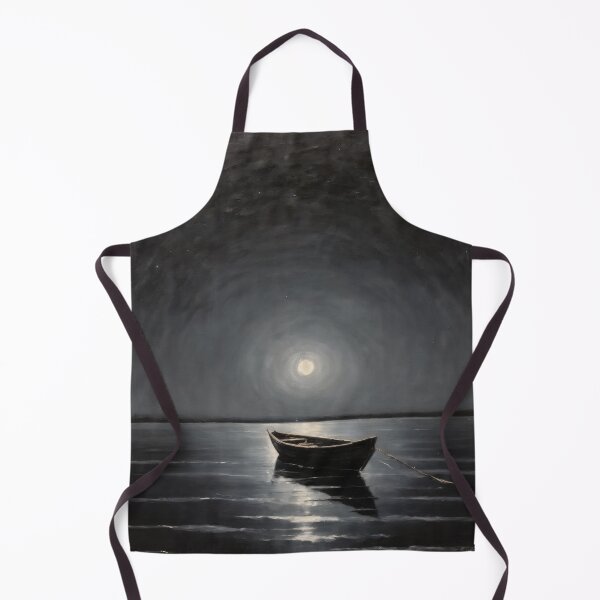 Item preview, Lonely Boat in Moonlight – Dark Moody Night Scene Oil Painting Style designed and sold by Visualynx.