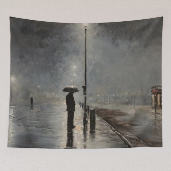 Item preview, Rainy Night City Walk – Person with Umbrella Impressionism Art designed and sold by Visualynx.