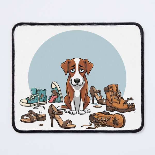 Artikelvorschau, Schuldiger Hund zwischen kaputten Schuhen – Lustige Hunde Illustration entworfen und verkauft von i1ovedogs.