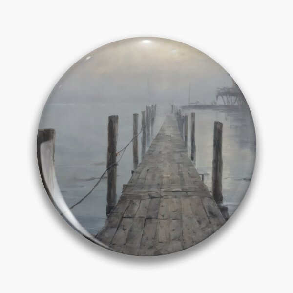 Item preview, Old Wooden Pier in Fog – Mystic Lake House Landscape designed and sold by Visualynx.