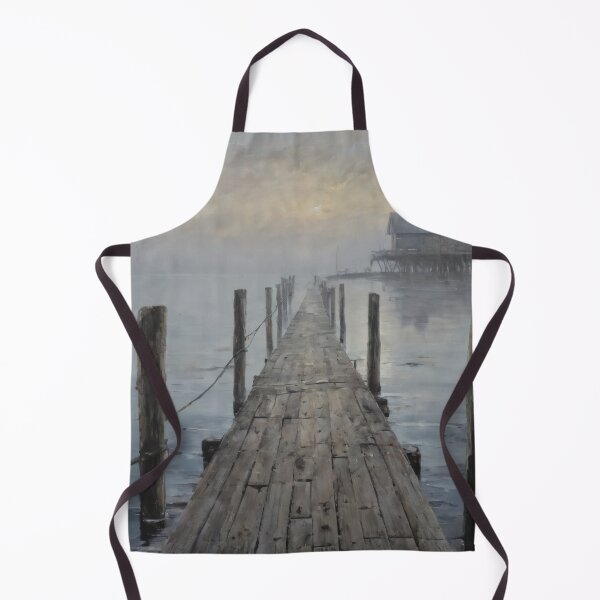 Item preview, Old Wooden Pier in Fog – Mystic Lake House Landscape designed and sold by Visualynx.