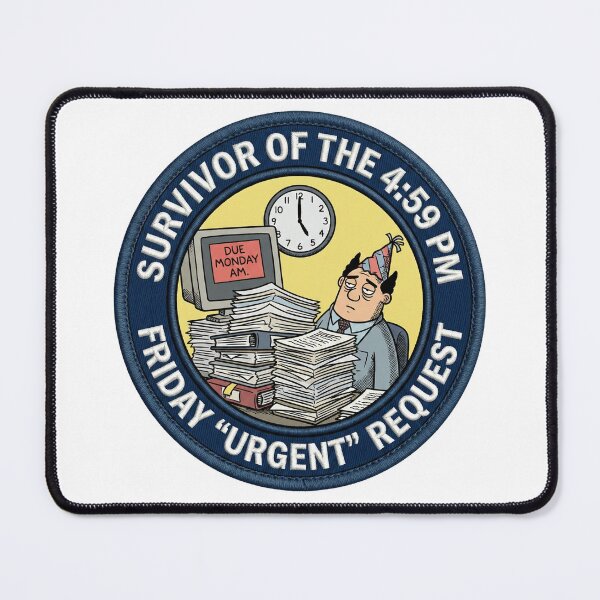 Item preview, Scott Adams Style Friday Deadline Survivor Office Badge designed and sold by AURA Vibes.
