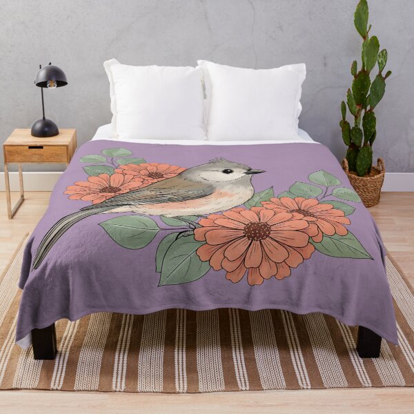 Item preview, Tufted Titmouse With Coral Blooms designed and sold by BirdsnStuff.