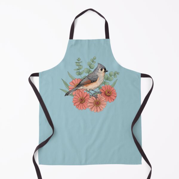 Item preview, Vintage Tufted Titmouse Coral Zinnia designed and sold by BirdsnStuff.