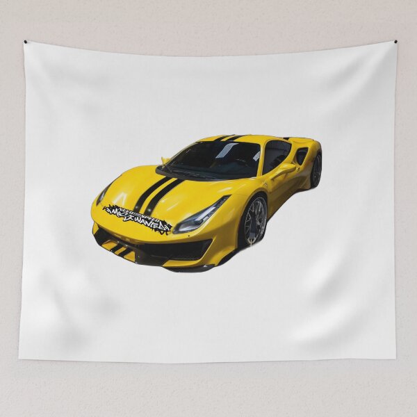 Item preview, Yellow Supercar with Black Racing Stripes – High-Octane Wall Art designed and sold by Artuer69.