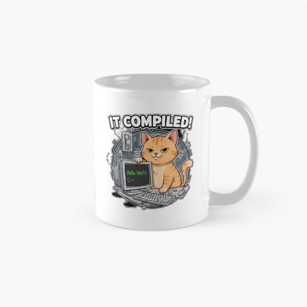 Item preview, It Compiled Cat Retro Coding Humor designed and sold by Bright Vibe Designs.