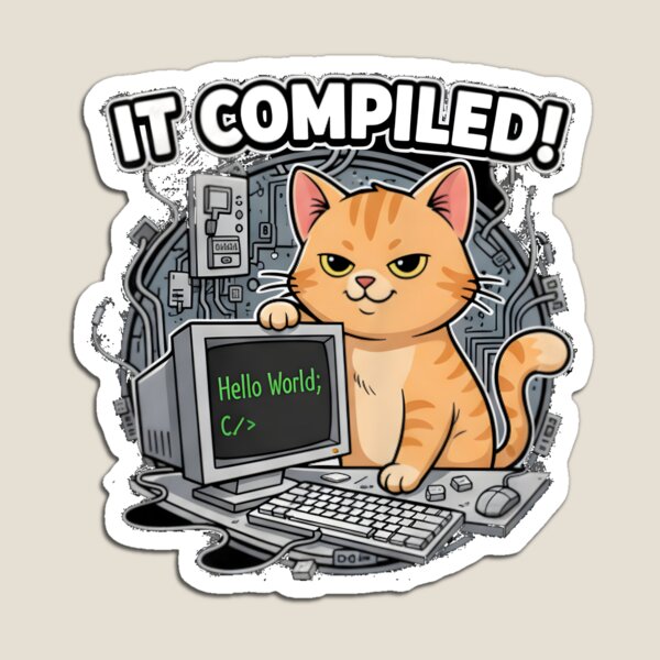 Item preview, It Compiled Cat Retro Coding Humor designed and sold by Bright Vibe Designs.