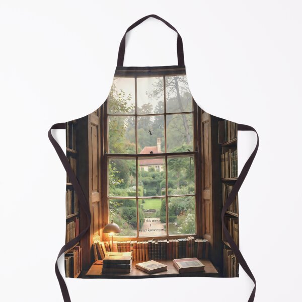 Item preview, View from a library window showing bookshelves and a garden in the background during morning light designed and sold by SpaceartLilu.