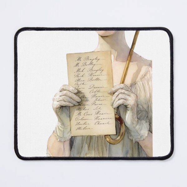 Item preview, Woman at a social event holding a guest list while wearing elegant attire and holding an umbrella in a historic setting designed and sold by SpaceartLilu.