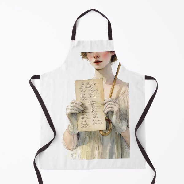 Item preview, Woman at a social event holding a guest list while wearing elegant attire and holding an umbrella in a historic setting designed and sold by SpaceartLilu.