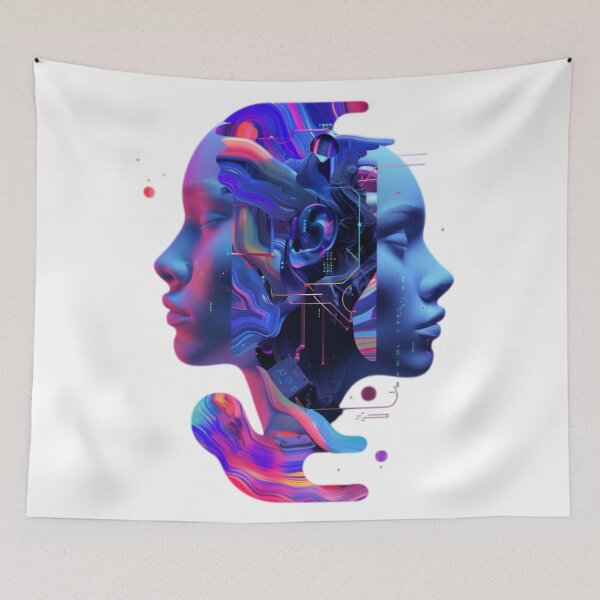 Item preview, Duality of Intelligence – Neon AI Cyberpunk Portrait designed and sold by Dyan4.