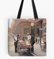 Clam seller on Mulberry Bend, New York, ca 1900 Tote Bag