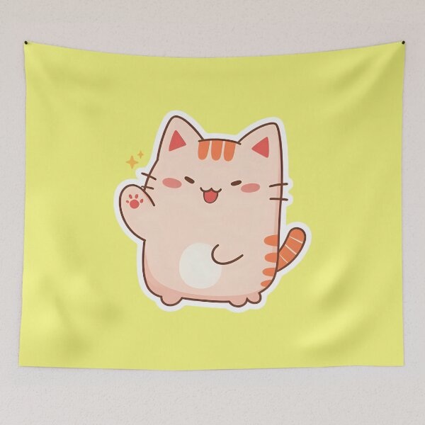 Item preview, Adorable Kawaii Chibi Cat Sticker Happy Waving Orange Kitten Aesthetic Graphic Art designed and sold by bvdesignart.