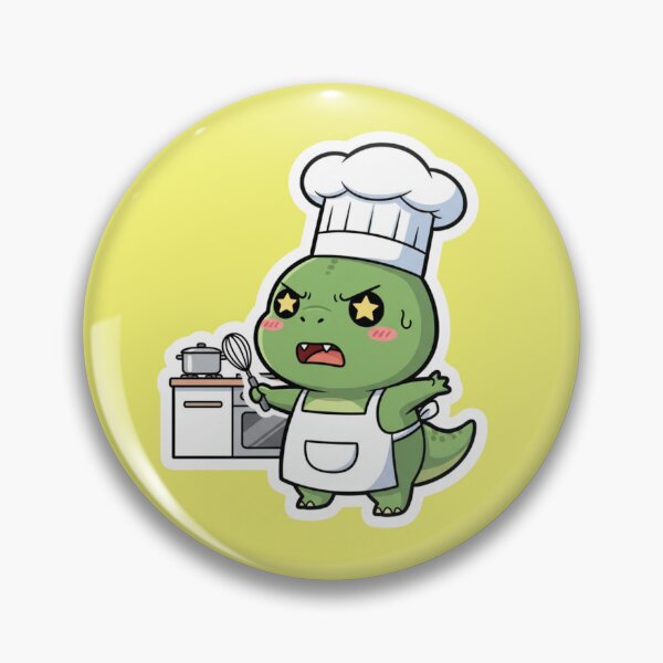 Item preview, Angry Cute Green Dinosaur Chef Cooking in Kitchen Kawaii T Rex Baker Art Illustration designed and sold by bvdesignart.