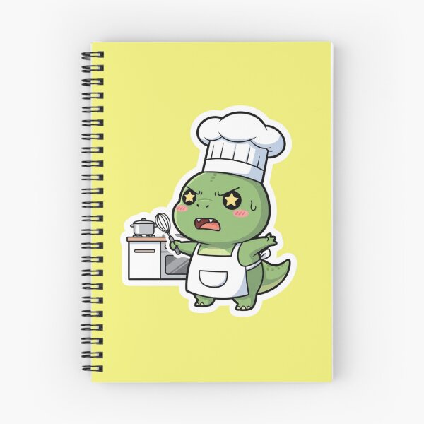 Item preview, Angry Cute Green Dinosaur Chef Cooking in Kitchen Kawaii T Rex Baker Art Illustration designed and sold by bvdesignart.