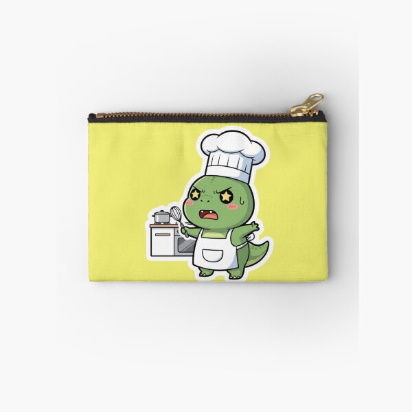 Item preview, Angry Cute Green Dinosaur Chef Cooking in Kitchen Kawaii T Rex Baker Art Illustration designed and sold by bvdesignart.