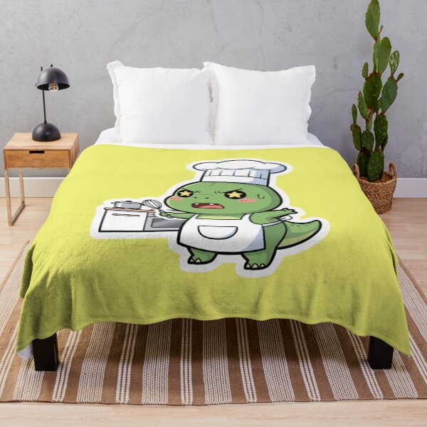 Item preview, Angry Cute Green Dinosaur Chef Cooking in Kitchen Kawaii T Rex Baker Art Illustration designed and sold by bvdesignart.