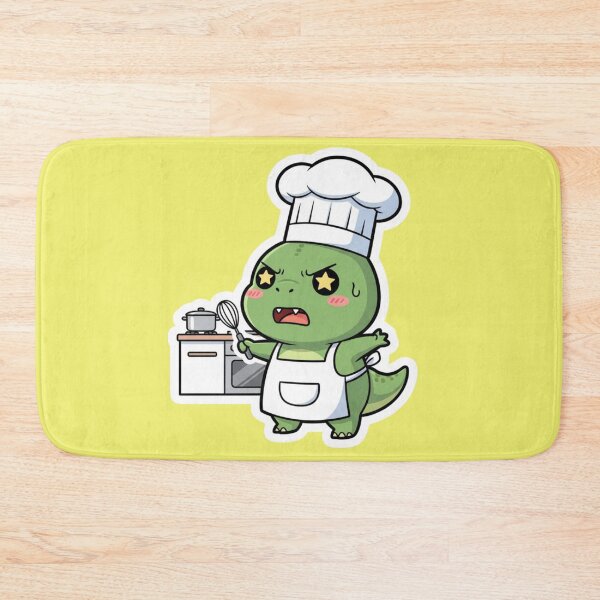 Item preview, Angry Cute Green Dinosaur Chef Cooking in Kitchen Kawaii T Rex Baker Art Illustration designed and sold by bvdesignart.
