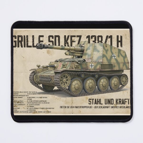 Item preview, Grille Sd.Kfz. 138/1 WWII German Self-Propelled Gun Tank Vintage Museum Art Illustration designed and sold by Jeeklsdotcom.
