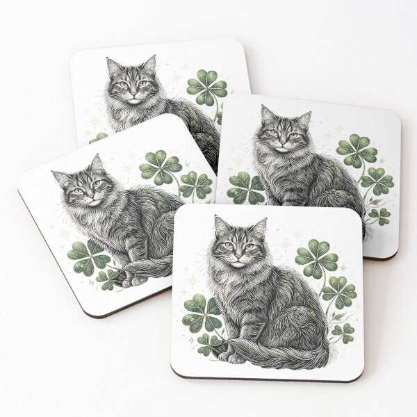 Item preview, Majestic Irish Cat – Vintage Shamrock Illustration designed and sold by KivaroArt.