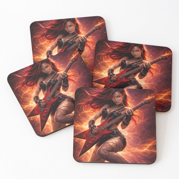 Item preview, Unchained Riff – Fiery Female Metal Guitarist Art designed and sold by lydoartgalaxy.