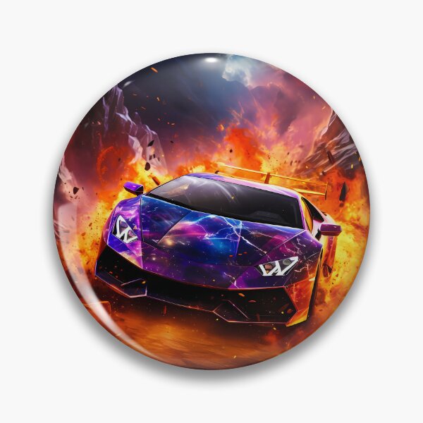 Item preview, Fiery Purple Supercar Exploding Through Volcanic Mountain Flame Storm designed and sold by RevUpDesign.