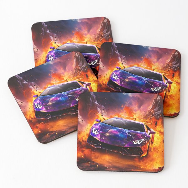 Item preview, Fiery Purple Supercar Exploding Through Volcanic Mountain Flame Storm designed and sold by RevUpDesign.