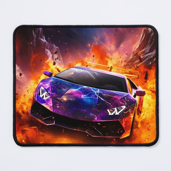 Item preview, Fiery Purple Supercar Exploding Through Volcanic Mountain Flame Storm designed and sold by RevUpDesign.