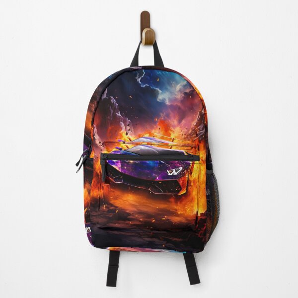 Item preview, Fiery Purple Supercar Exploding Through Volcanic Mountain Flame Storm designed and sold by RevUpDesign.