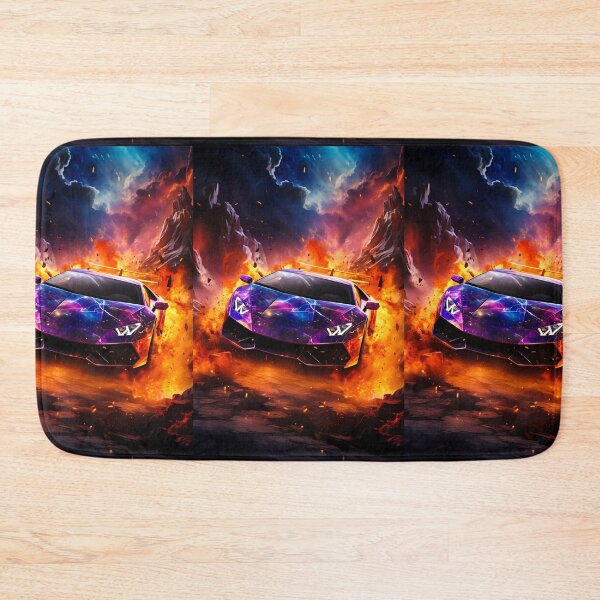 Item preview, Fiery Purple Supercar Exploding Through Volcanic Mountain Flame Storm designed and sold by RevUpDesign.