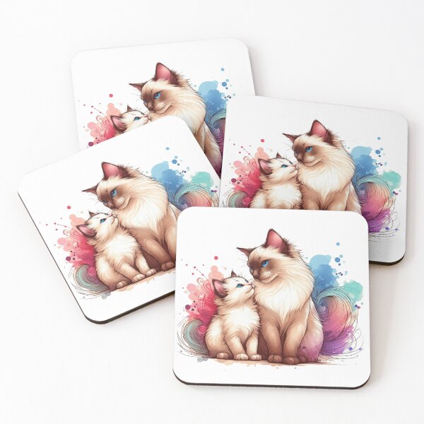 Item preview, Cute Watercolor Balinese-Style Cat Mom and Kitten designed and sold by BigBlueArt.