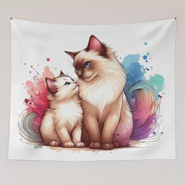 Item preview, Cute Watercolor Balinese-Style Cat Mom and Kitten designed and sold by BigBlueArt.