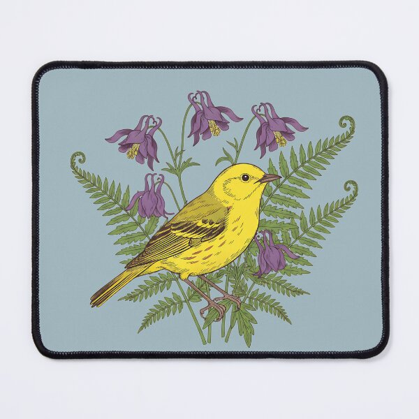 Item preview, Vintage Yellow Warbler Purple Columbine designed and sold by BirdsnStuff.