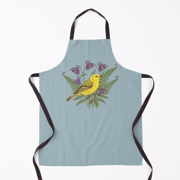 Item preview, Vintage Yellow Warbler Purple Columbine designed and sold by BirdsnStuff.