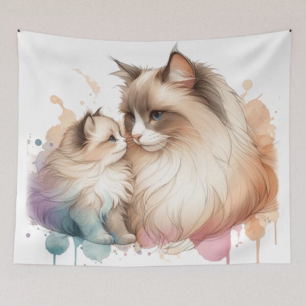 Item preview, Soft Watercolor Ragdoll Cat Mom and Kitten designed and sold by BigBlueArt.