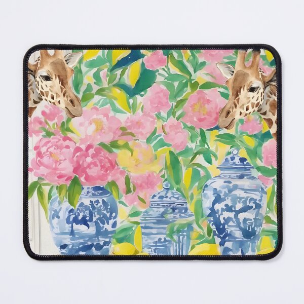 Item preview, Grandmillennial art, Curious giraffes, lemons and ginger jars watercolor designed and sold by SophieClimaArt.