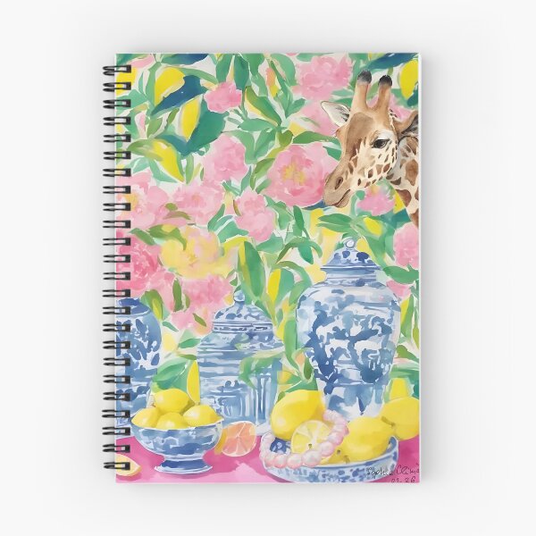 Item preview, Grandmillennial art, Curious giraffes, lemons and ginger jars watercolor designed and sold by SophieClimaArt.