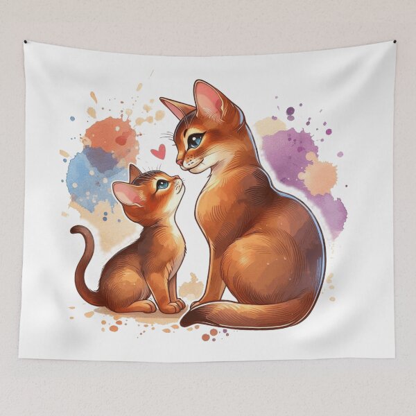 Item preview, Cute Watercolor Ginger Cat Mom and Kitten designed and sold by BigBlueArt.