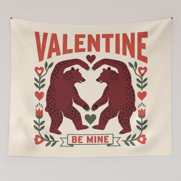 Item preview, Vintage Dancing Bears Be Mine Valentine Folk Art designed and sold by zzz888.
