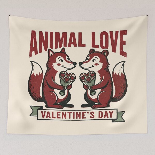 Item preview, Vintage Folk Art Animal Love Foxes designed and sold by zzz888.