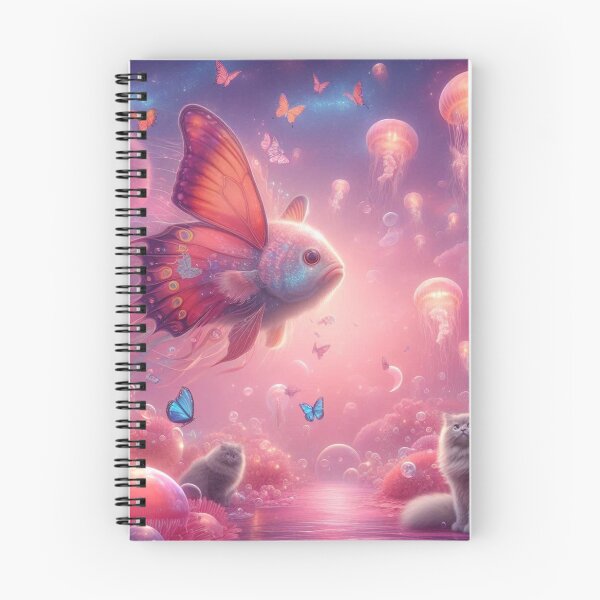 Item preview, Surreal underwater world with butterfly fish, glowing jellyfish, and two dreaming cats on coral. designed and sold by FotoworldEdel.